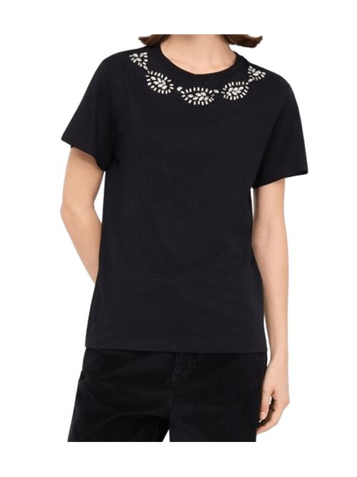 T-shirt da donna in cotone con ricami gioiello, colore nero LIU JO | MF5344-J6308L9019